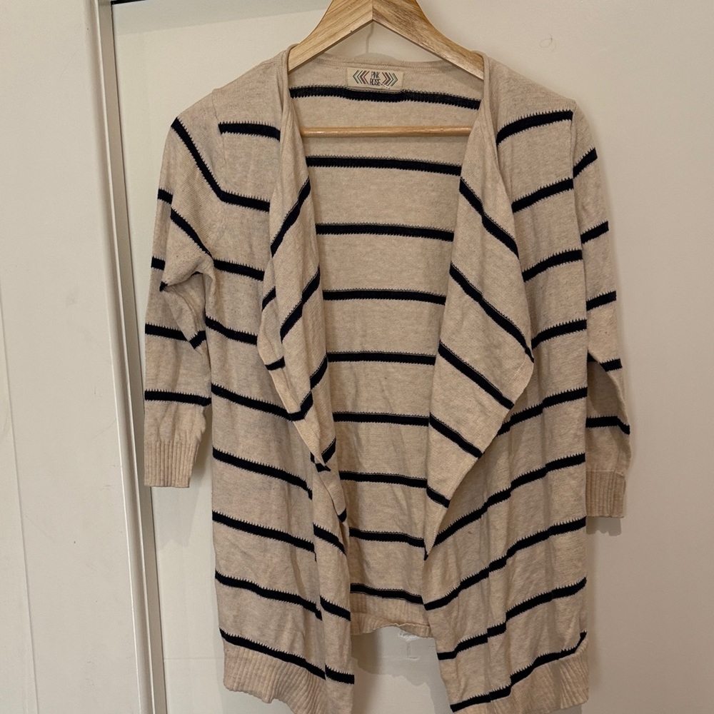 H&M Beige and Black Striped Cardigan